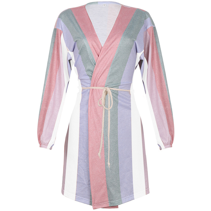 Printed Loose Belt Vertical Stripes Windbreaker Jacket