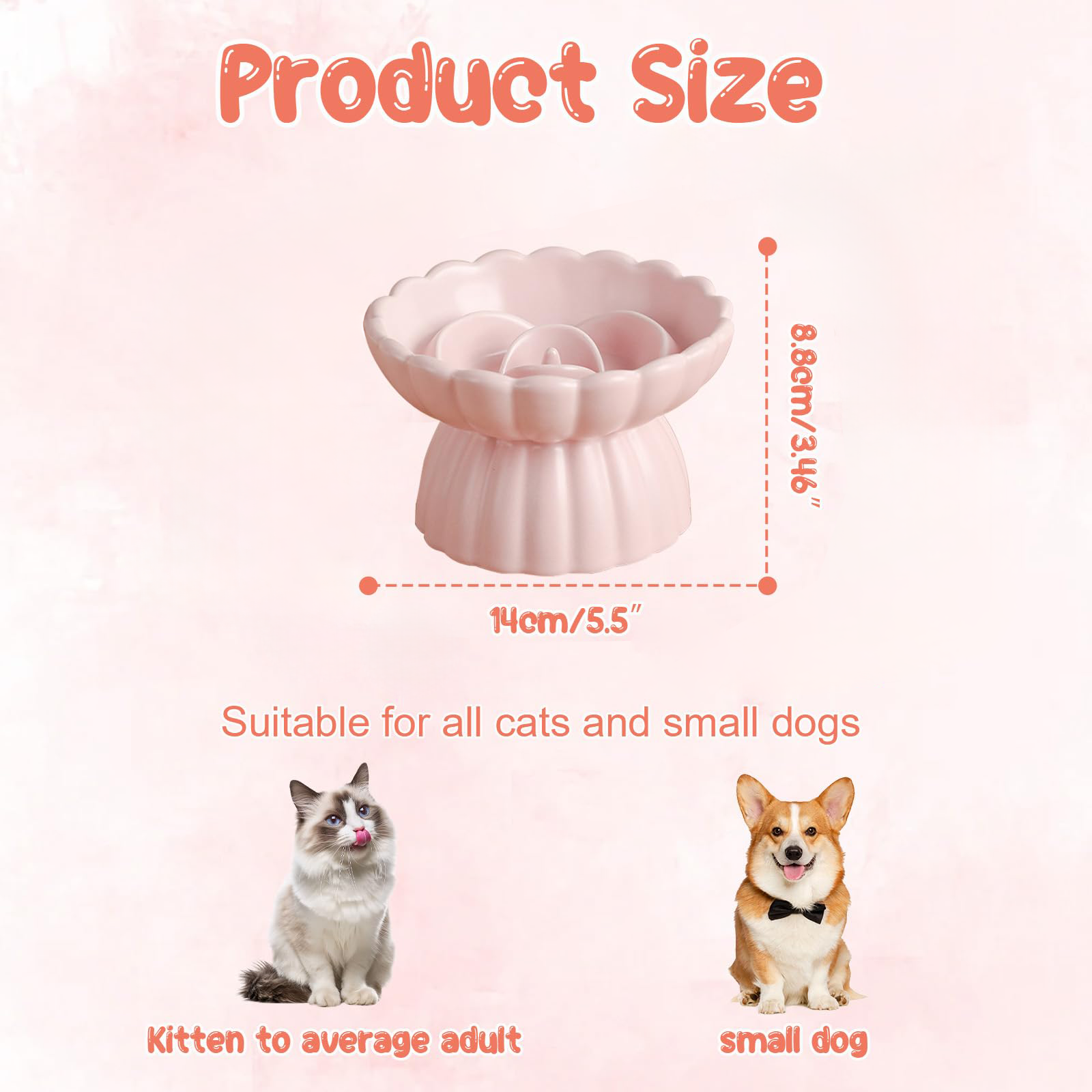 Ceramic Slow Feeder Cat Bowl With Lick Mat,Raised Cat Slow Feeder,Pink Anti Vomiting, Dry And Wet Food,Elevated And Whisker Friendly,for All Cats Kitten And Puppy 8