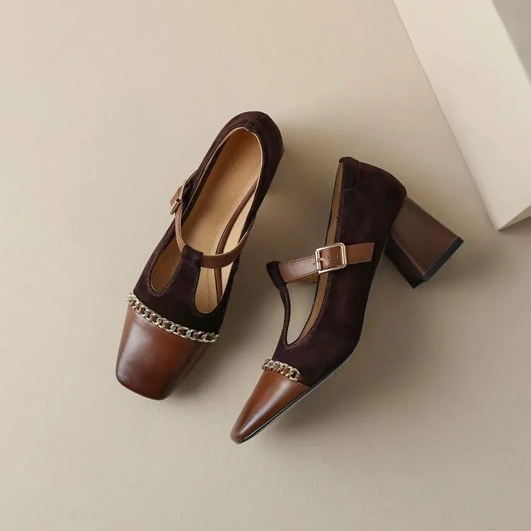 Retro Shallow Mouth Thick Single Shoes Female - Brown