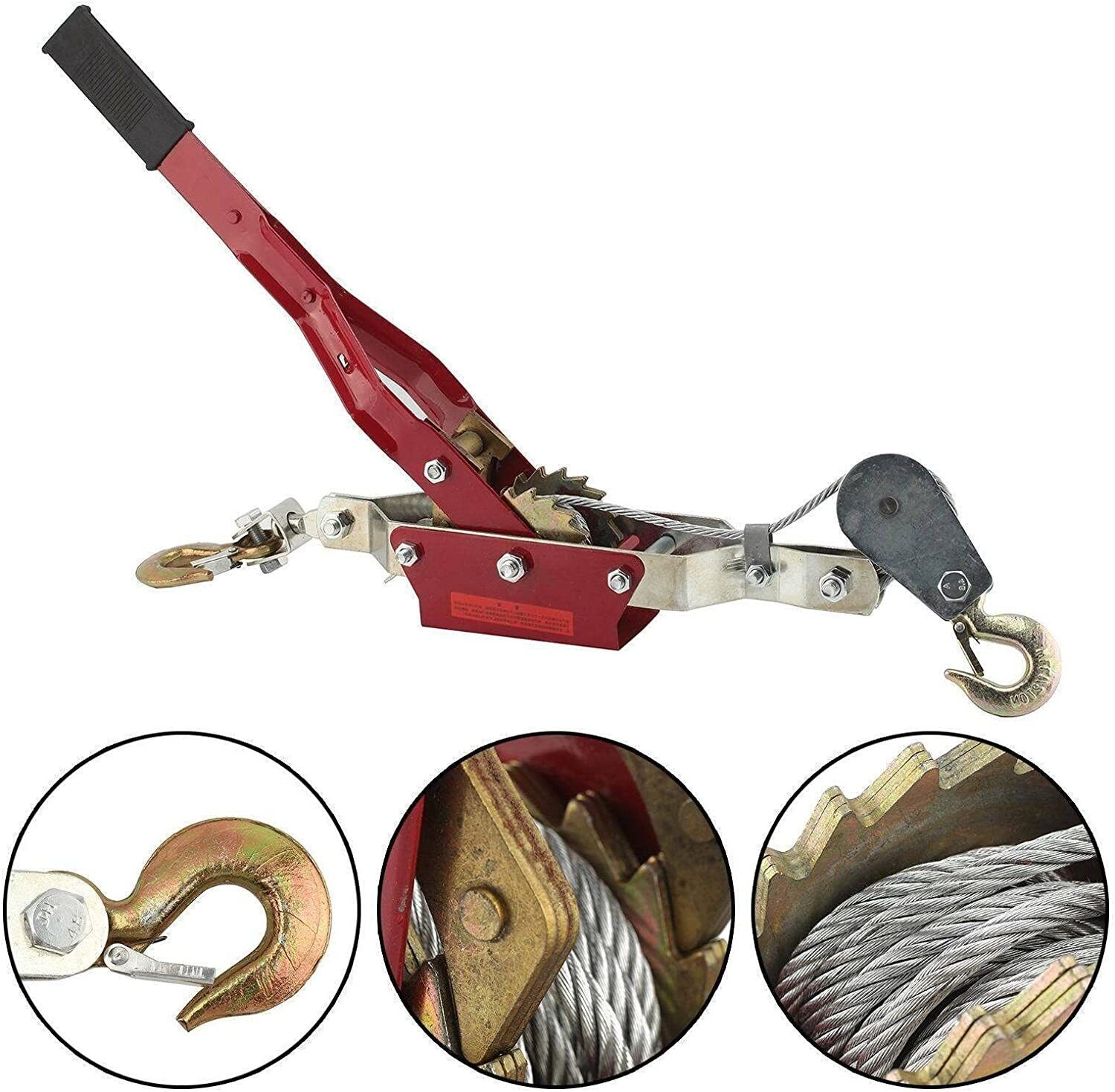 4 Ton Dual Gear Power Puller Heavy Duty 2 Hook Cable Puller Hand Winch Turfer 11