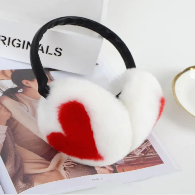 Women's Winter Simple Warm Rex Rabbit Fur Earmuffs White Plus Red - Shop at LoveMi