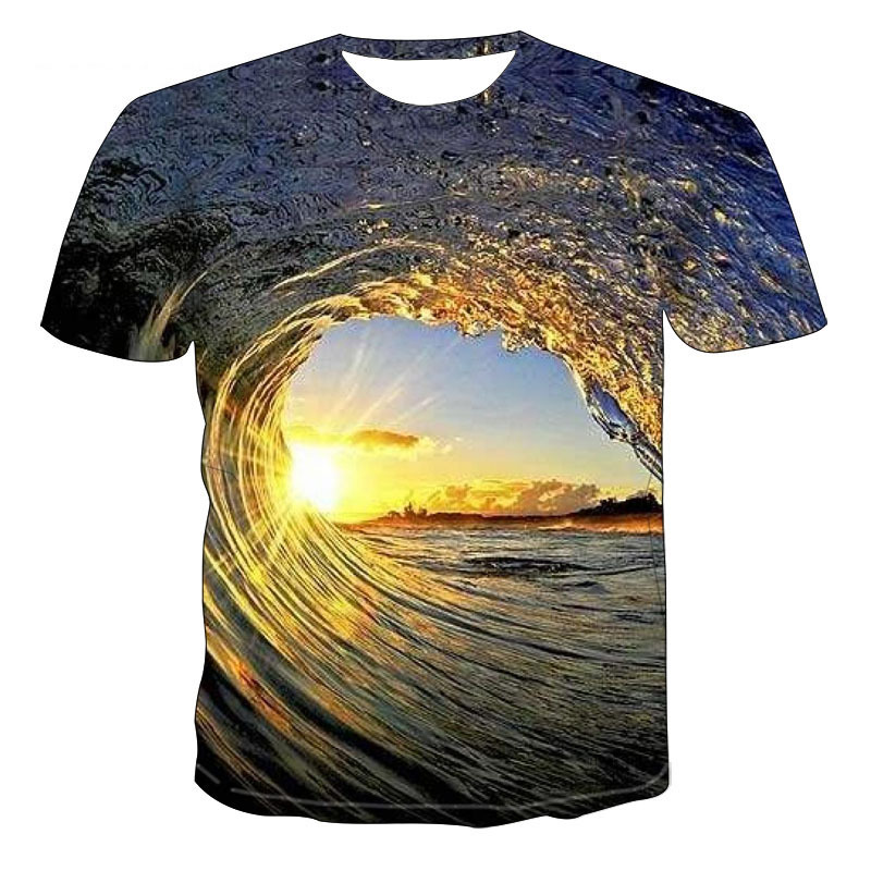 Sea Wave Digital Print T-shirt Breathable