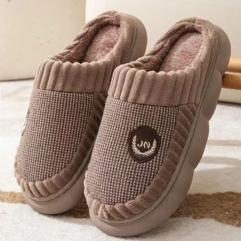 Plus Size Colorblock Plush Slippers For Women Men Winter Warm Home Slipper Indoor Thick-soled Fleece Shoes Couple