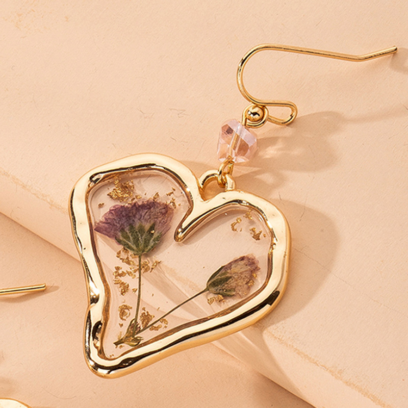 Temperament Geometric Heart-shaped Flower Pendant Earrings