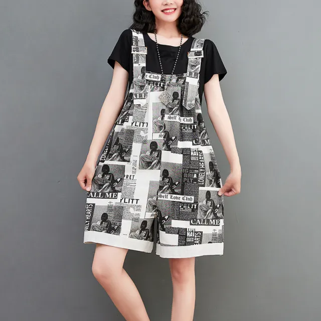 Women's New Fashion Print Bib Shorts Women Picture Color M - Shop at LoveMi