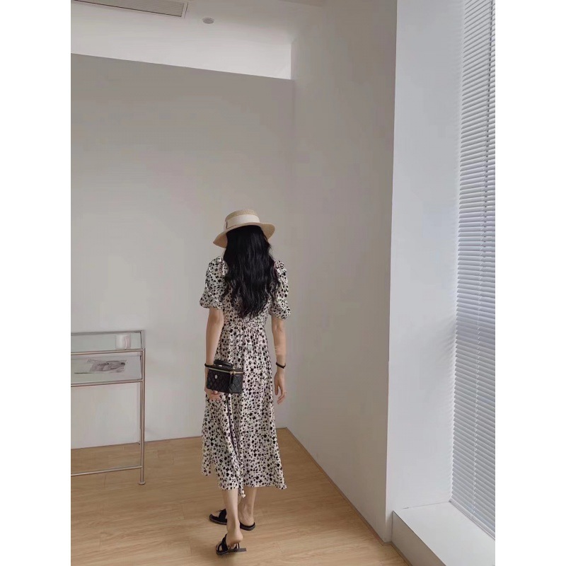 Ladies Fashion French Floral Square Neck Dress