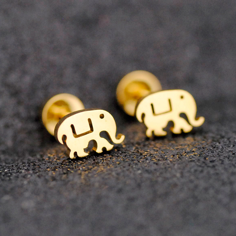 Bear Rose Owl Star Electrocardiogram Gold Plated Stainless Steel Bolt Stud Earrings