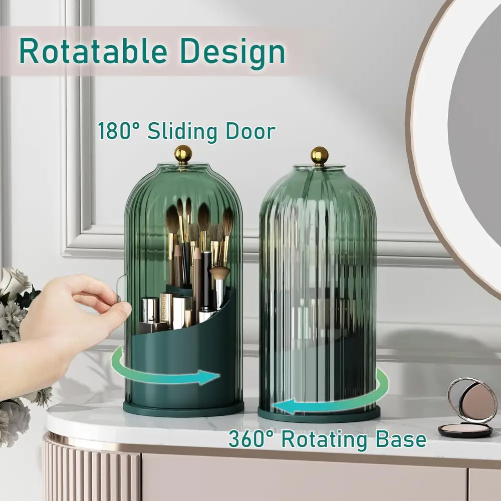360 Rotating Makeup Brush Holder with Dustproof Lid