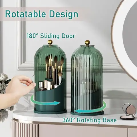 360 Rotating Makeup Brush Holder with Dustproof Lid