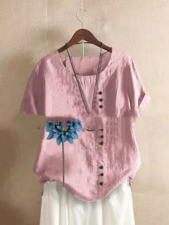 Retro Cotton And Linen Embroidered Button Shirt Women - Style C - View 1