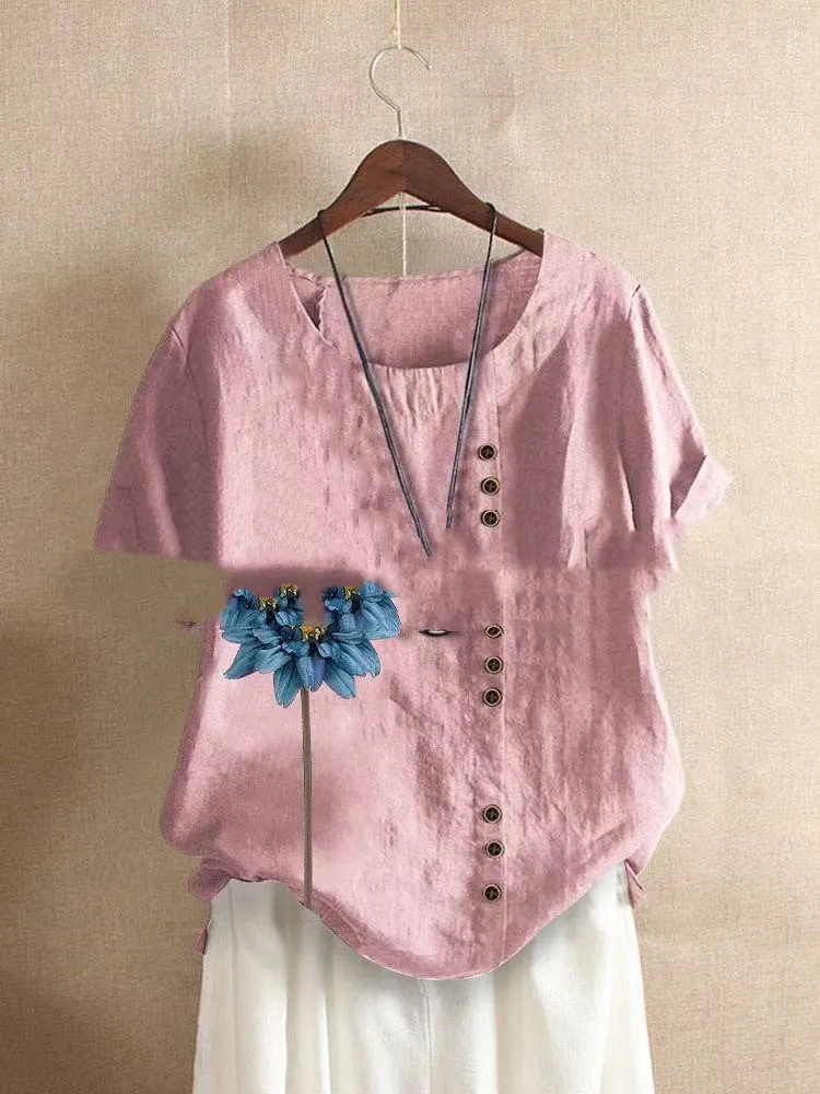 Retro Cotton And Linen Embroidered Button Shirt Women - Style C