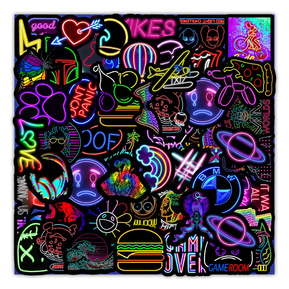 50 New Neon Stickers Car Trunk Phone Water Cup Decoration Stickers – image 3