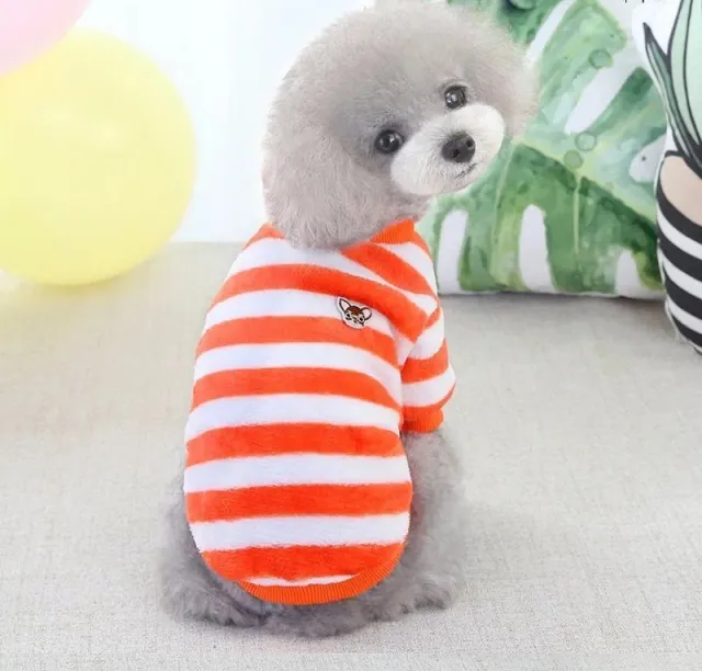 Puppy Dog Clothes Pomeranian Puppies Small Dogs Autumn Pet Autumn And Winter Sweater Orange Striped Sweater - Shop at LoveMi