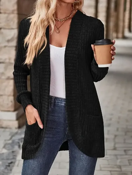 Directional Pattern Long Cardigan For Women Black - Shop at LoveMi