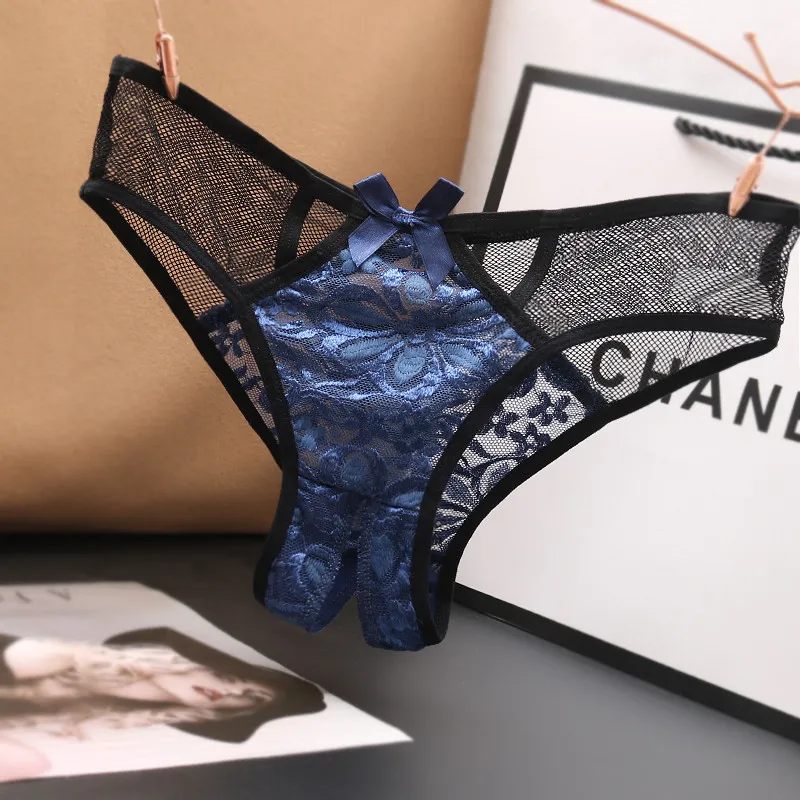 Women's Lace Cut Out Color Matching Briefs - Dark Blue