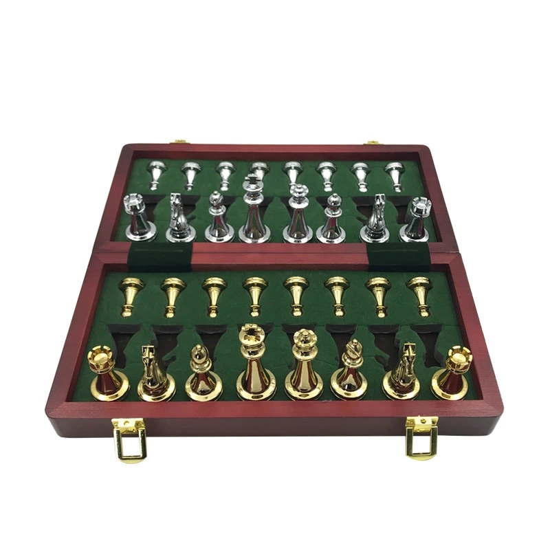 Zinc Alloy Wooden Folding Chess Board Set (Picture
