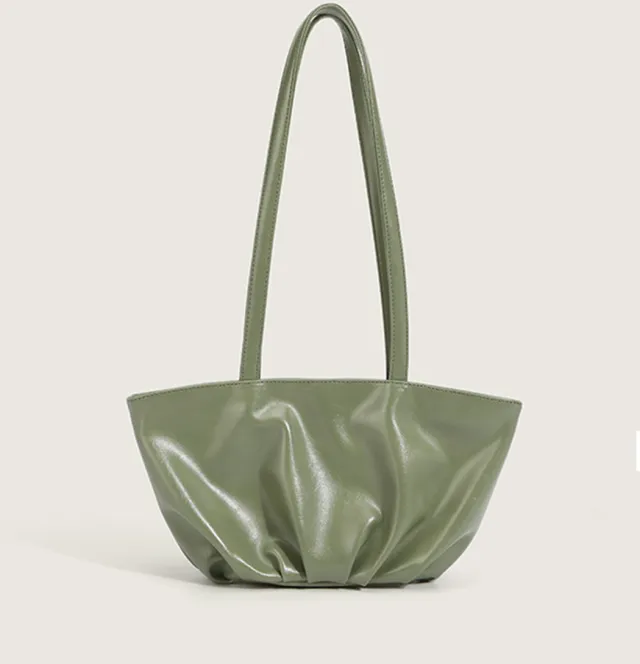 New Fashion Niche Soft Leather Fold Simple Versatile Underarm Tote Bag Shoulder Bag Green - Shop at LoveMi