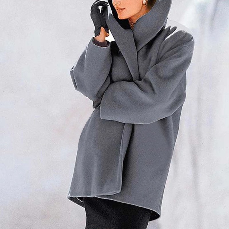 Plus Size Women's Solid Color Round Neck Button Coat - Oversized Hooded Wool-Like Long Coat For Fall&Winter_voghion.com
