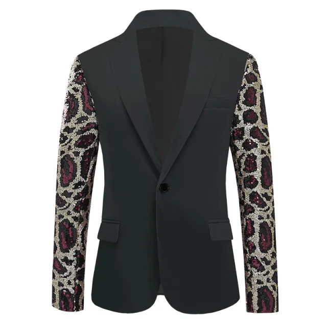 Fashion Men's Suit Jacket Performance Clothes Splice Red Leopard Pattern - Shop at LoveMi
