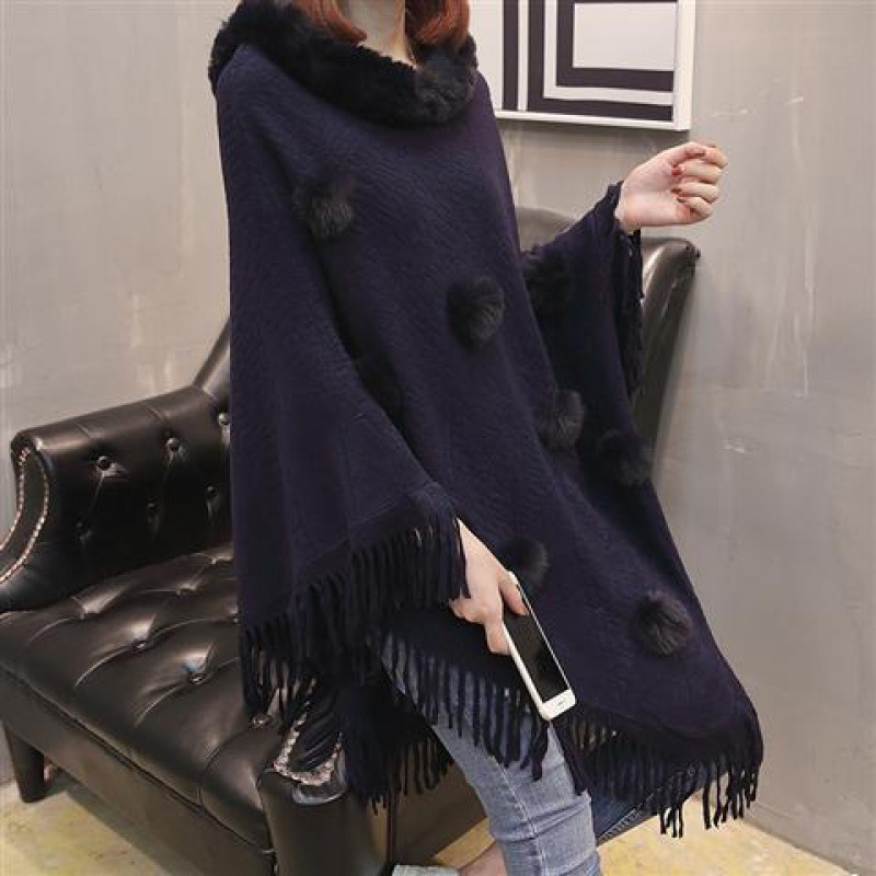 Loose Outer Wear Fur Collar Bat Shirt With Hand-woven Tassels