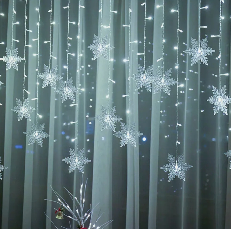 Christmas 96 LED Curtain Window Snowflake String Fairy Lights Waterproof Decor - Picture 12 of 12