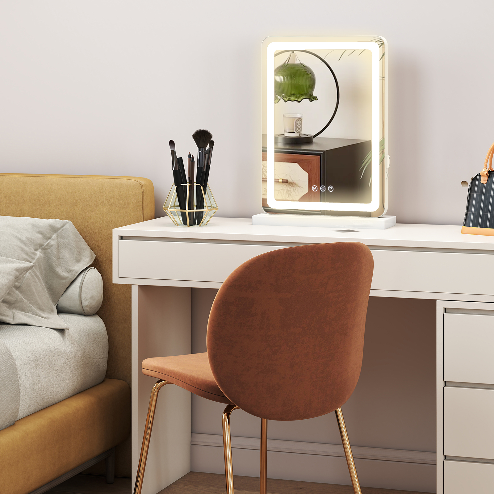 Vanity Mirror With Lights, LED Makeup Mirror With Dimmable 3 Color Modes, Touch Screen Control Vanity Based Mirror Desk Mirror Square White — foto 16