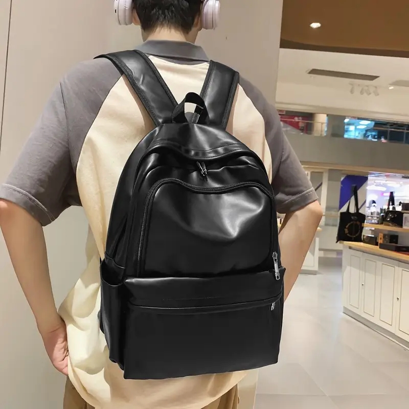 PU Leather Large Capacity College Students' Backpack