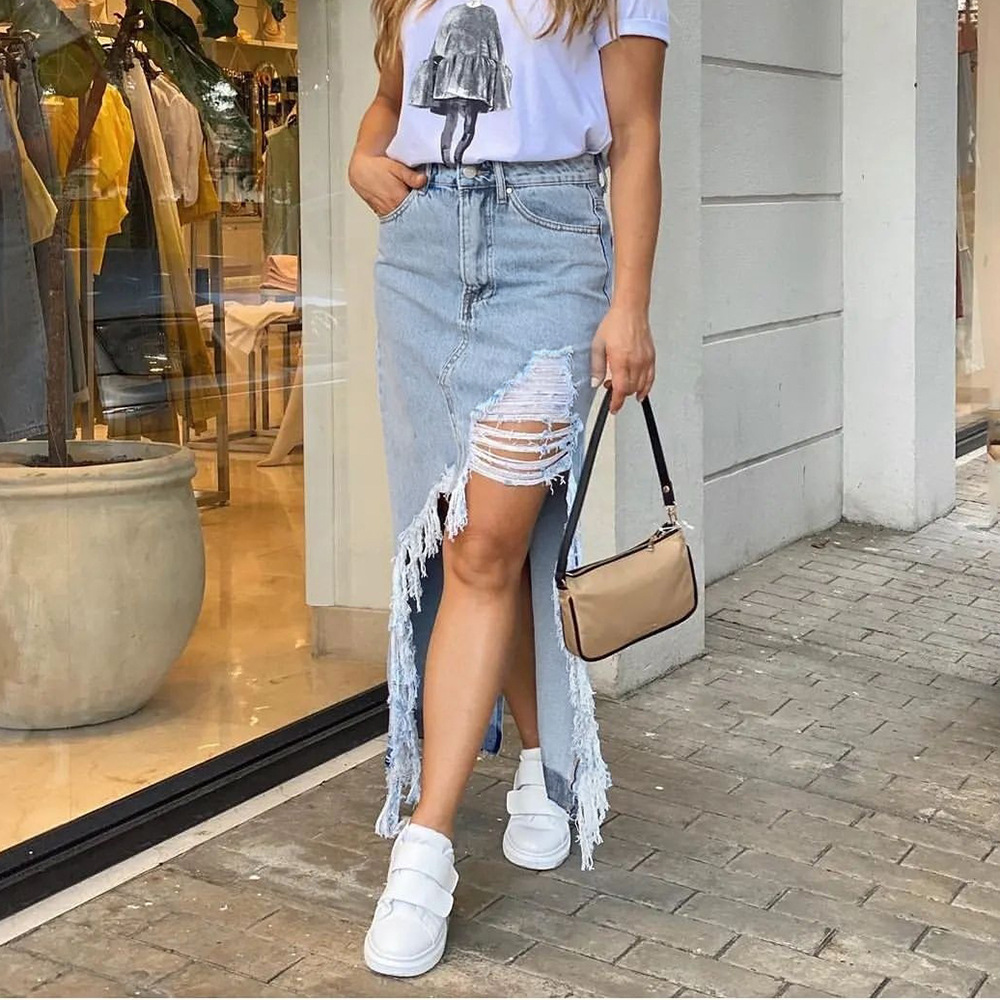 Fashion Denim Wash Pocket Slit Personality