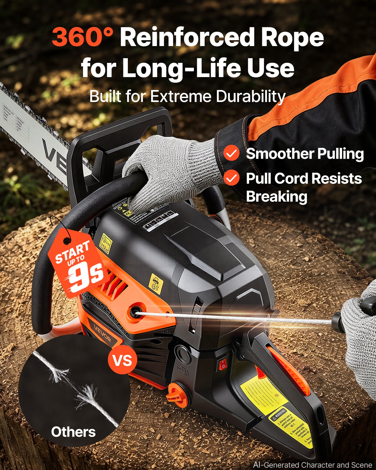Gas Powered Chainsaw 20 Inch 58CC 3.22HP 2 Stroke Engine Gas Chainsaw, For Wood Cutting, Tree Trimming & Land Clearing, Throttle-Synced Choke, Power Chain Saw With Non-Slip Handle & Dual Tanks image 5