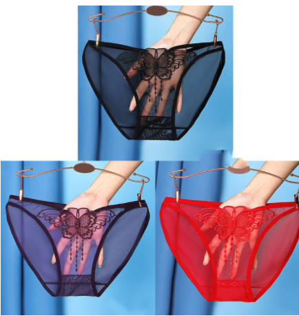 Butterfly High Elastic Breathable Transparent Briefs Black Purple Red - Shop at LoveMi