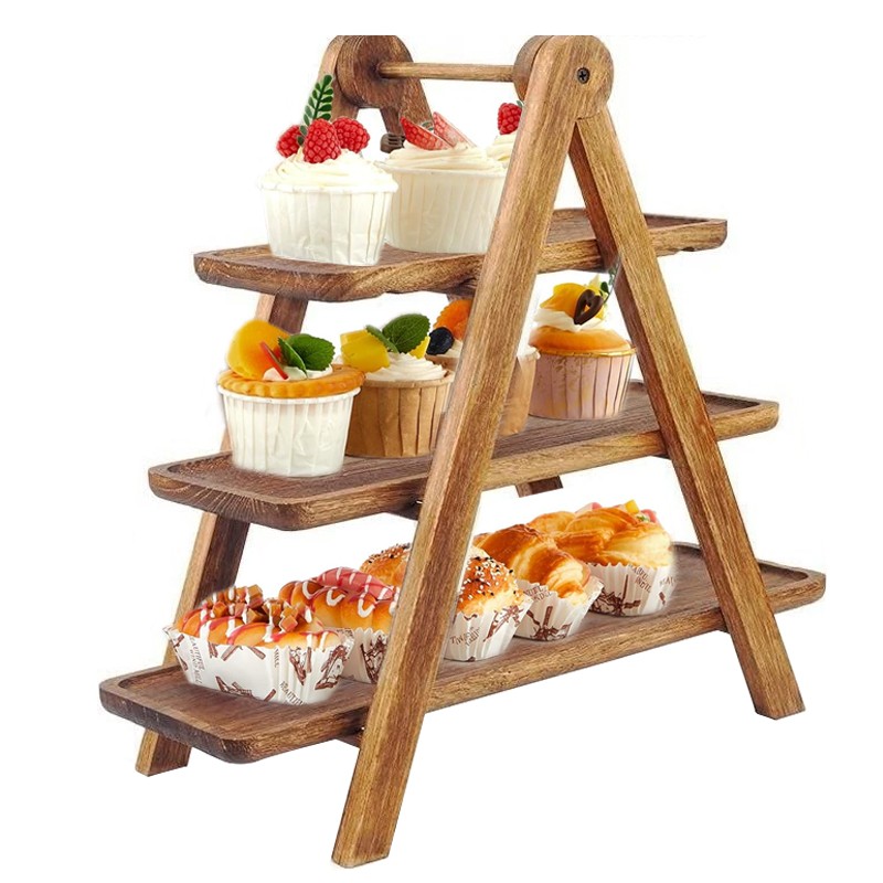 3Tier Serving Set Platters Wooden Three Tiered Serving Trays Party Food Tray Set