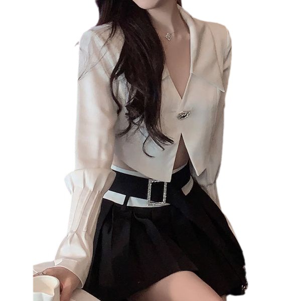 Title 6, White Satin Flared Sleeve Shirt For Women