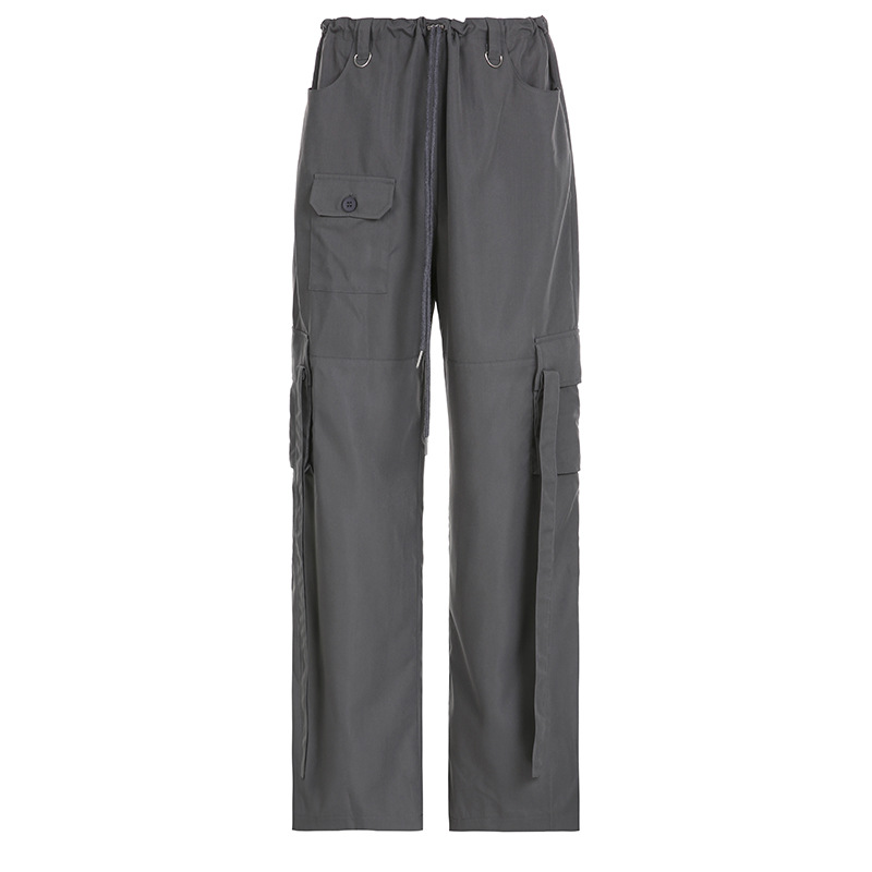 Women's Unisex Style Drawstring Lace Waist Ribbon Overalls