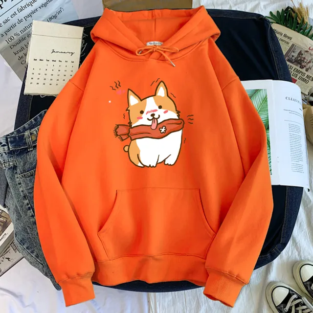 Sweatshirt Women Print Trend Korean Casual Long Sleeves Orange - Shop at LoveMi