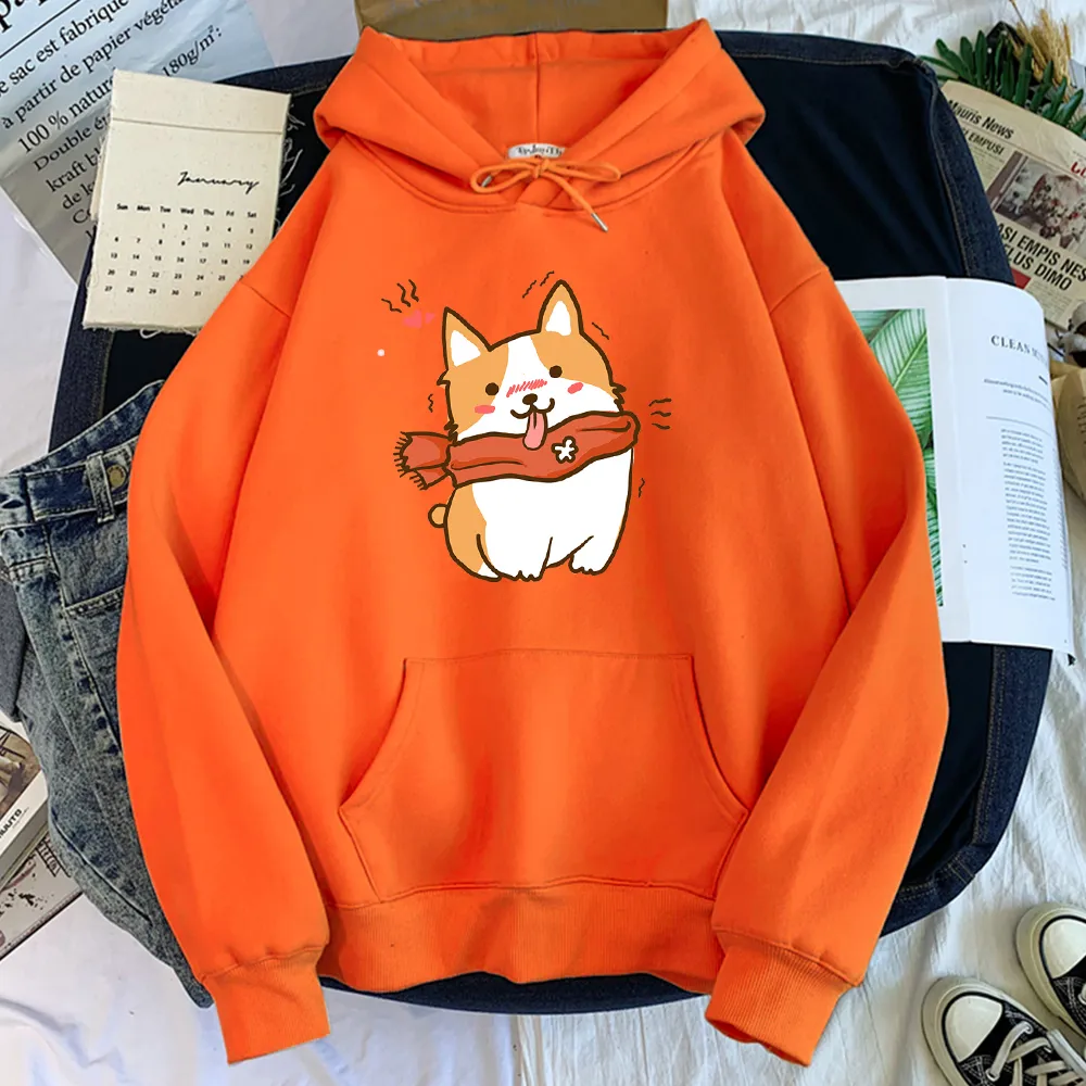 Sweatshirt Women Print Trend Korean Casual Long Sleeves - Orange