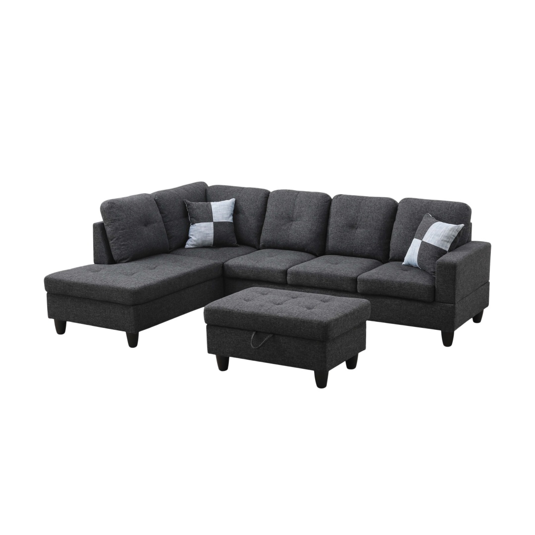 Pickup Only--Black Grey Linen 3-Piece Couch Living Room Sofa Set
