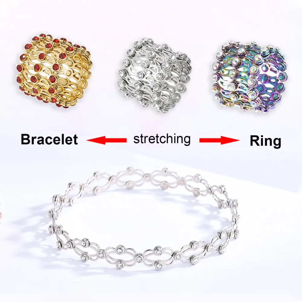 2 in 1 Folding Retractable Rings Bracelet Magic Rhinestone