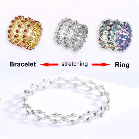 2 in 1 Folding Retractable Rings Bracelet Magic Rhinestone