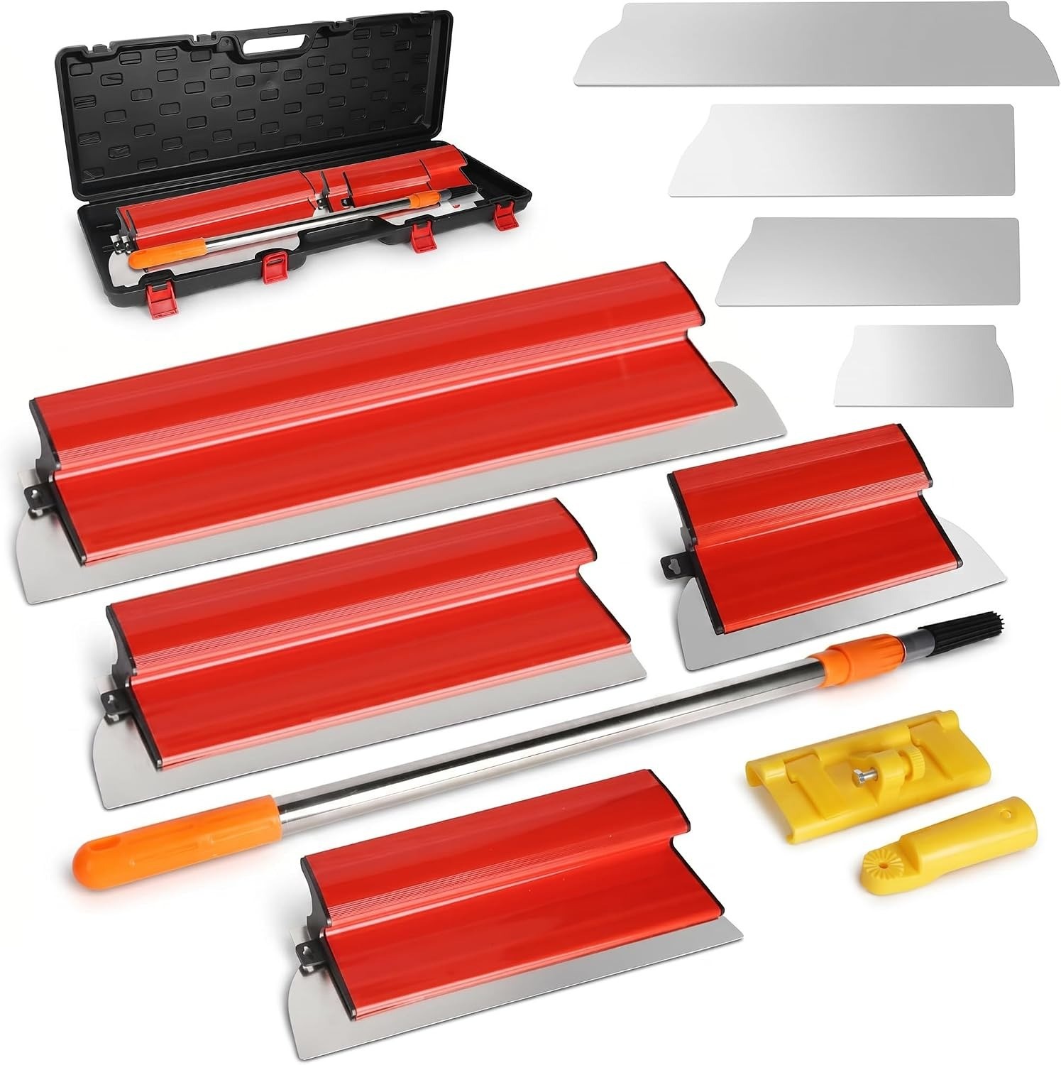 25406080cm Stainless Steel Drywall Skimming Blades Set W Telescopic Pole Kit — image 7