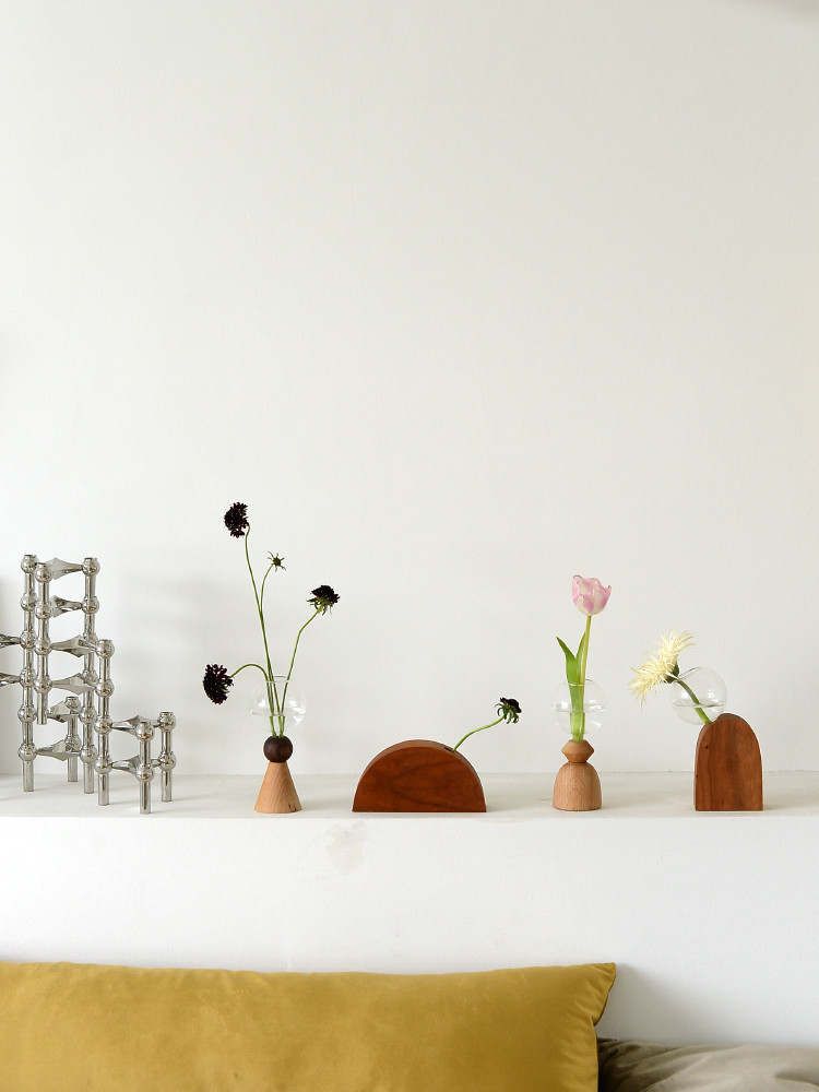 Wooden Base Geometric Bubble Vase Nordic Ins  Decorative Floral Combination