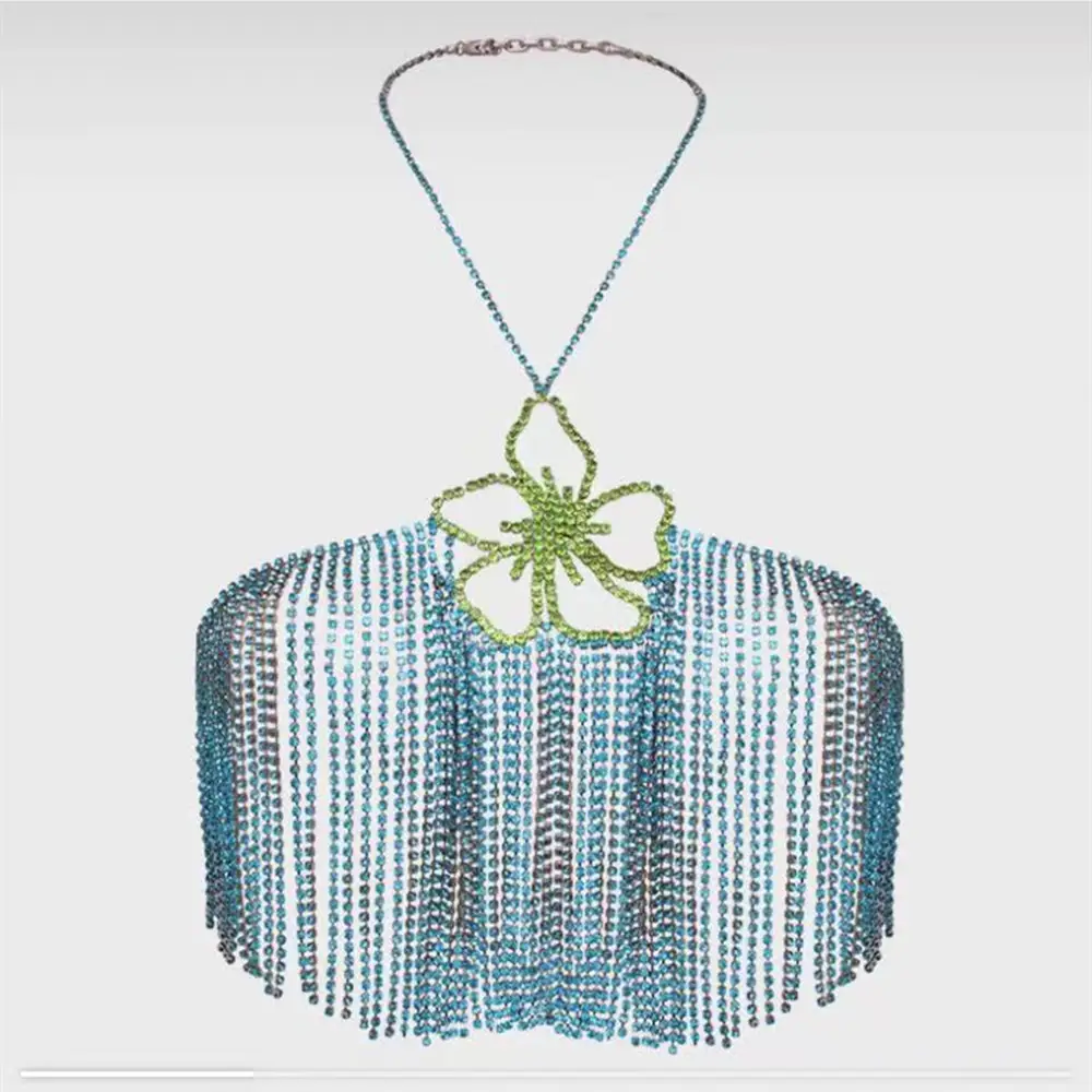 Exaggerated Long Tassel Rhinestone Bra Chain