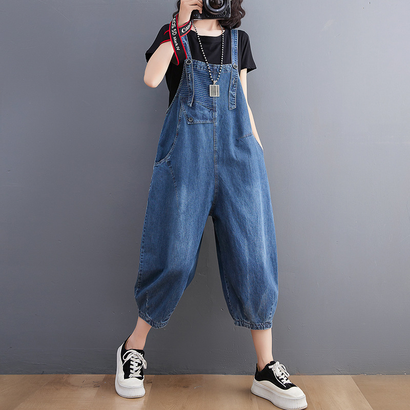 Women's Plus Size Korean Style Denim Wash Overalls - Image 2