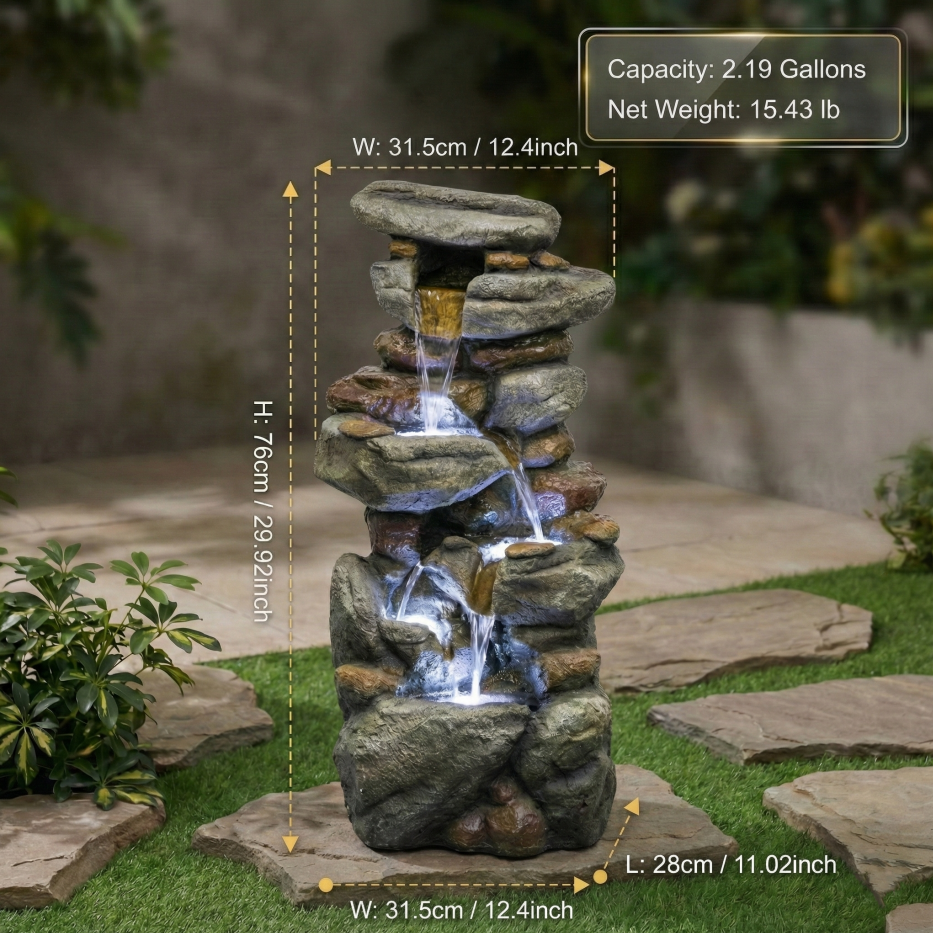 Outdoor Water Fountain Large - Stone Fountains With LED Light For Patio Yard Garden Backyard Decking Outdoor Or Entryway Decor 30inch — foto 5