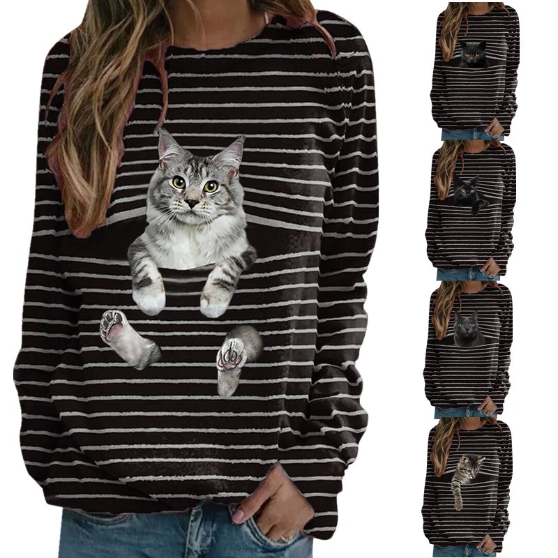 T-Shirt Women's Fashion Stripe Top With Long Sleeve