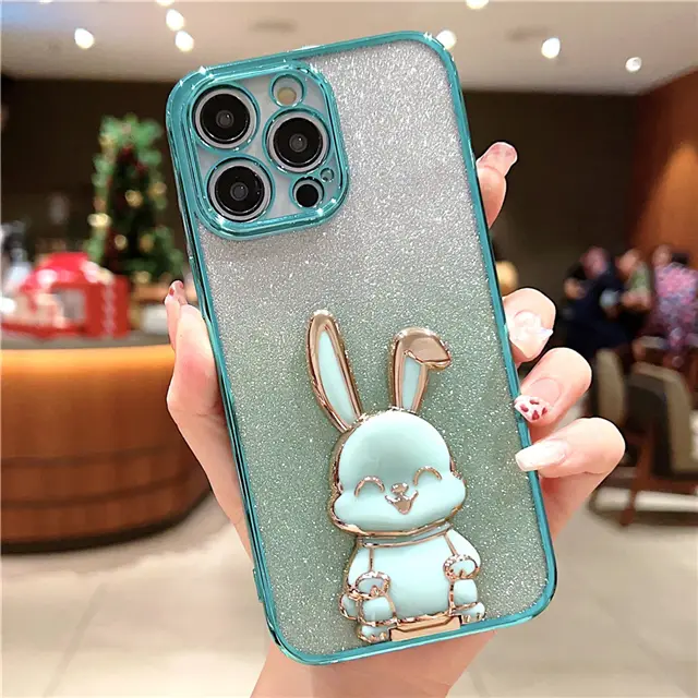 Phone Case Plating Gradient Three-dimensional Rabbit Bracket