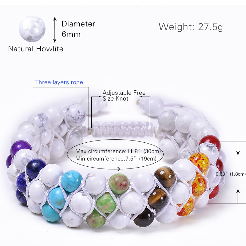 Seven Chakras Beaded Three Layer Bracelet Jewelry