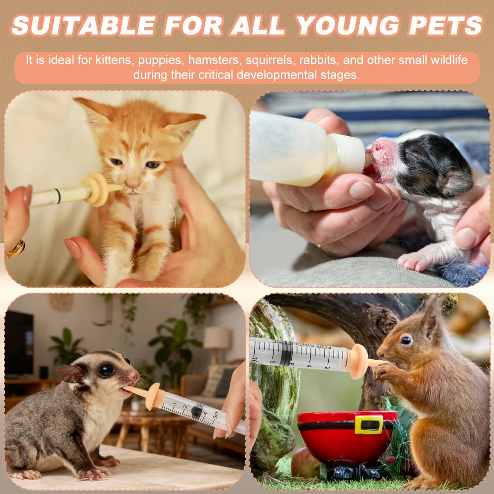 Pet Nursing Kit, Newborn Cat Bottle Feeding Set, For Newborn Puppies, Kitten, Other Small Animals,with Silicone Nursing Nipples, Formula Dispenser,Liquid Syringes,Measuring Cup&Cleaning Brush — foto 9