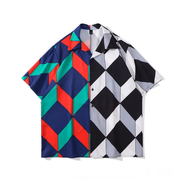 Cashew Flower Loose Hawaiian Couple Short Sleeve Shirt Color196 - Shop at LoveMi