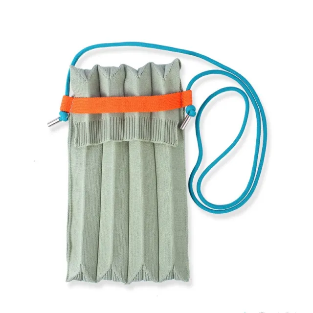 Pleated Organ Woven Mobile Phone Bag Shoulder Messenger Mini Casual Change Solid Color Orange - Shop at LoveMi