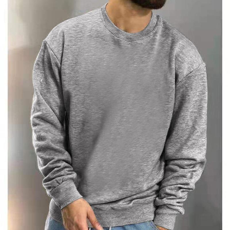 Men's New Solid Color Long Sleeve Sports Sweater Simple Casual